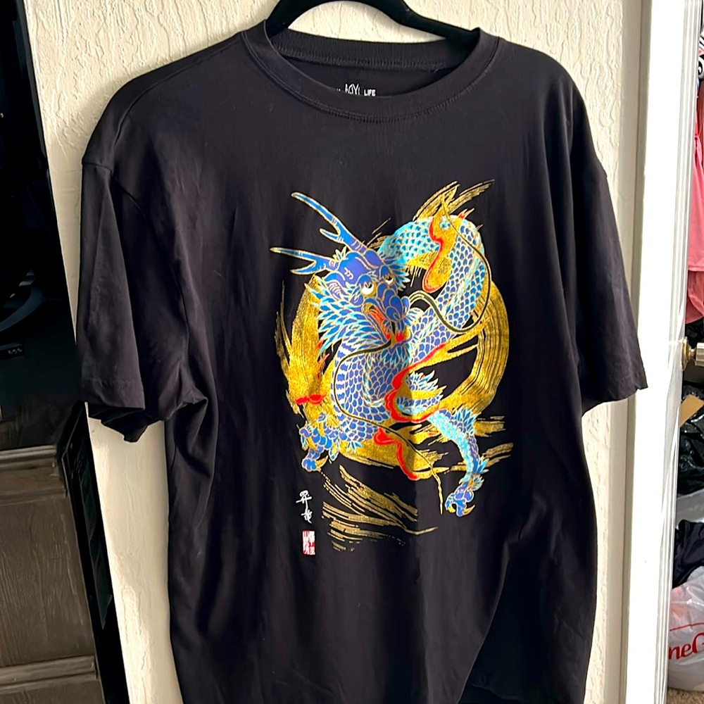 Japan life T-shirt large black dragon